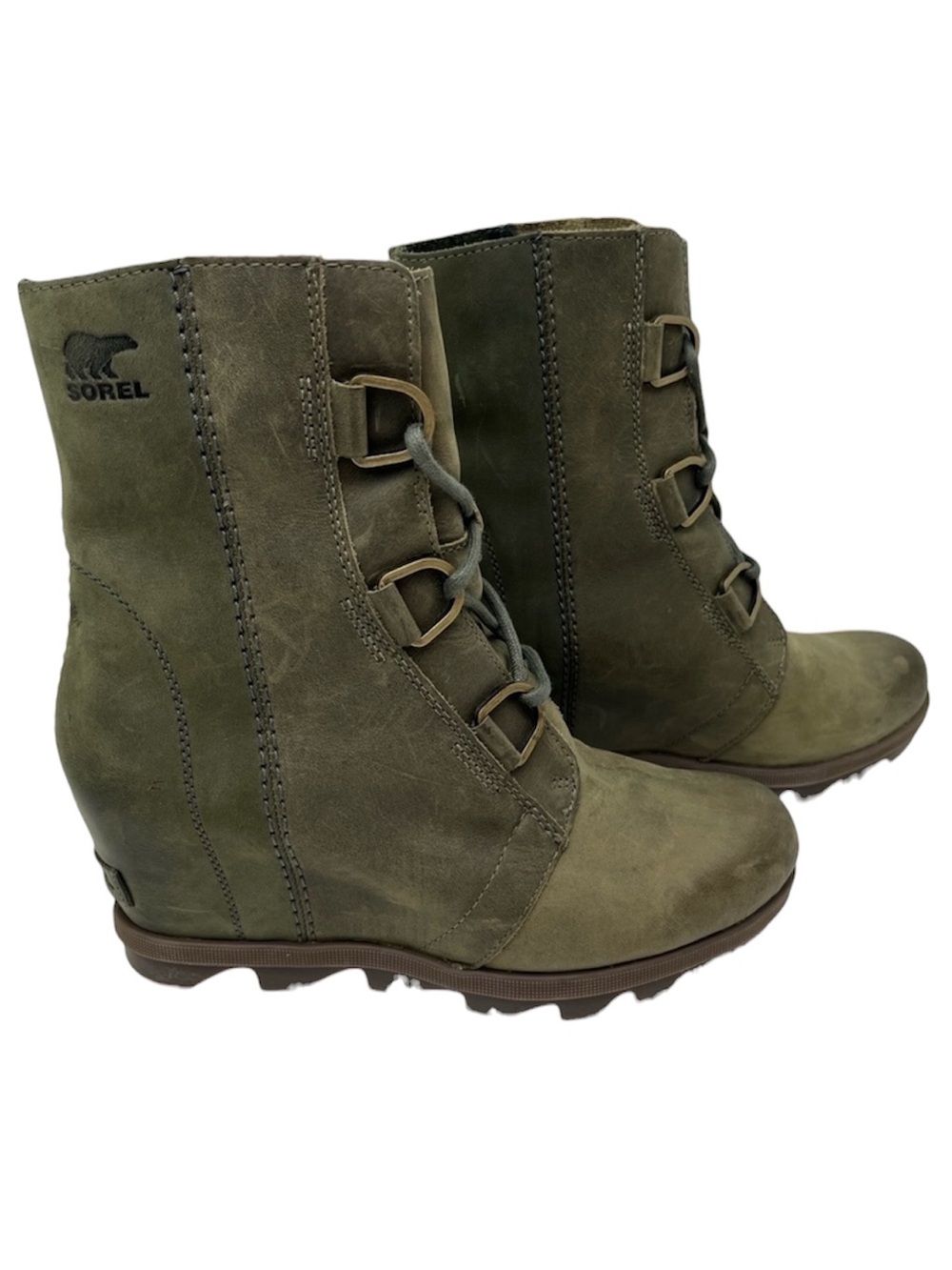 SOREL Joan of Arctic Wedge II Lace Up Leather Boots in Alpine Tundra